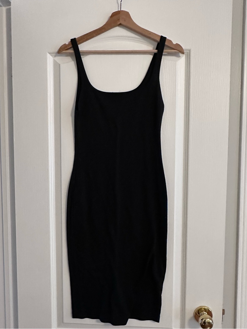 Zara Black Midi Scoop Neck Bodycon Dress